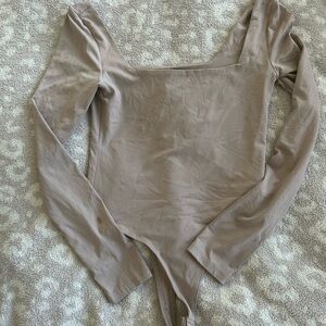 Forever 21 Taupe Long Sleeve Bodysuit